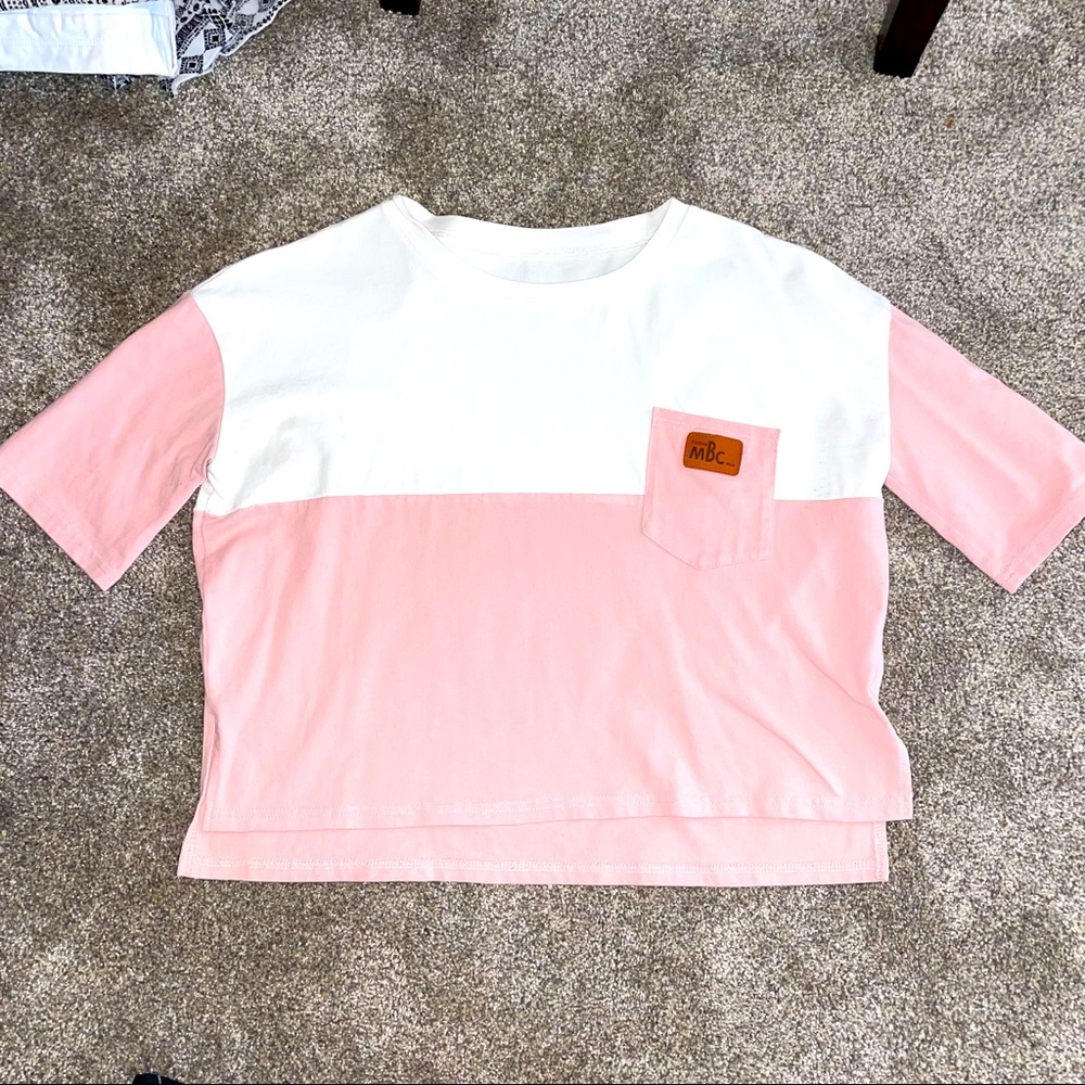 Fashion MBC Pink & White Cropped T-shirt